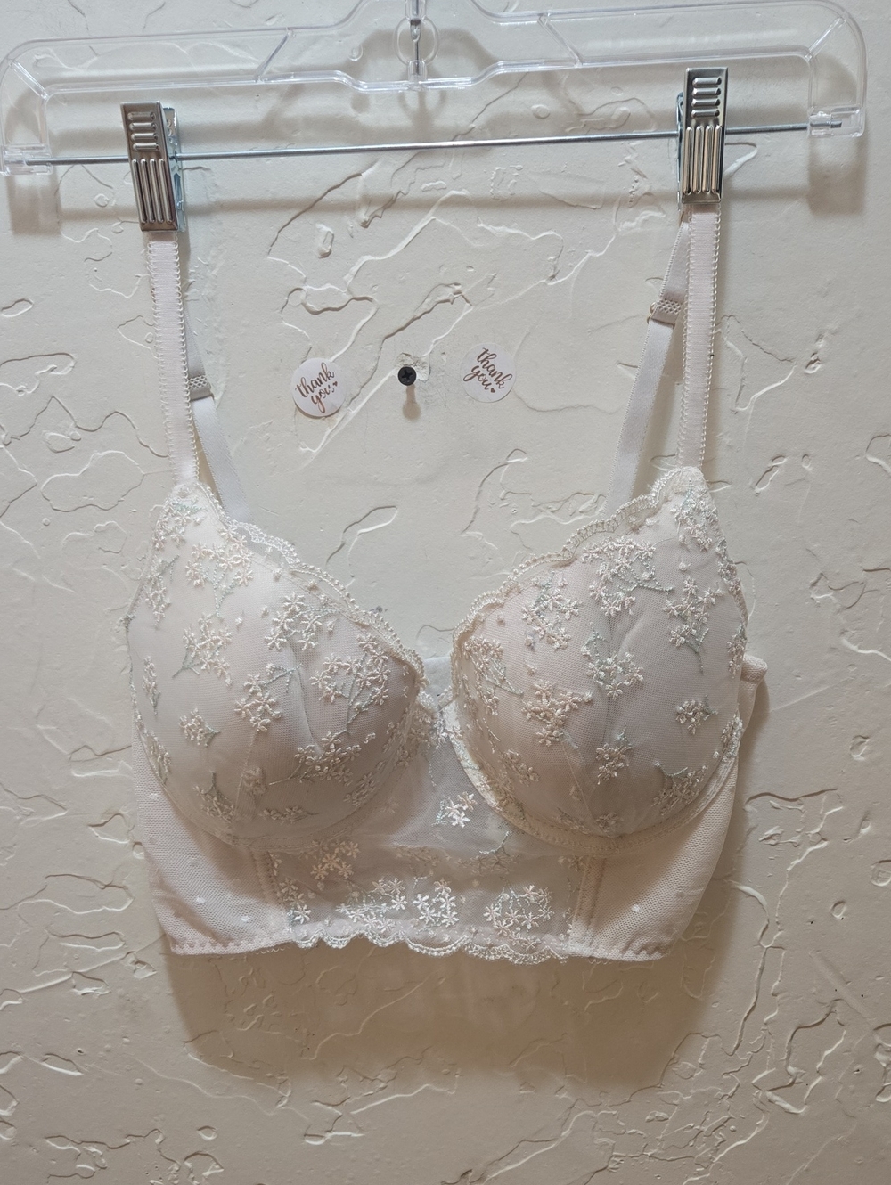 Jessica Simpson White Embroidered Longline Corset Hook Bra
